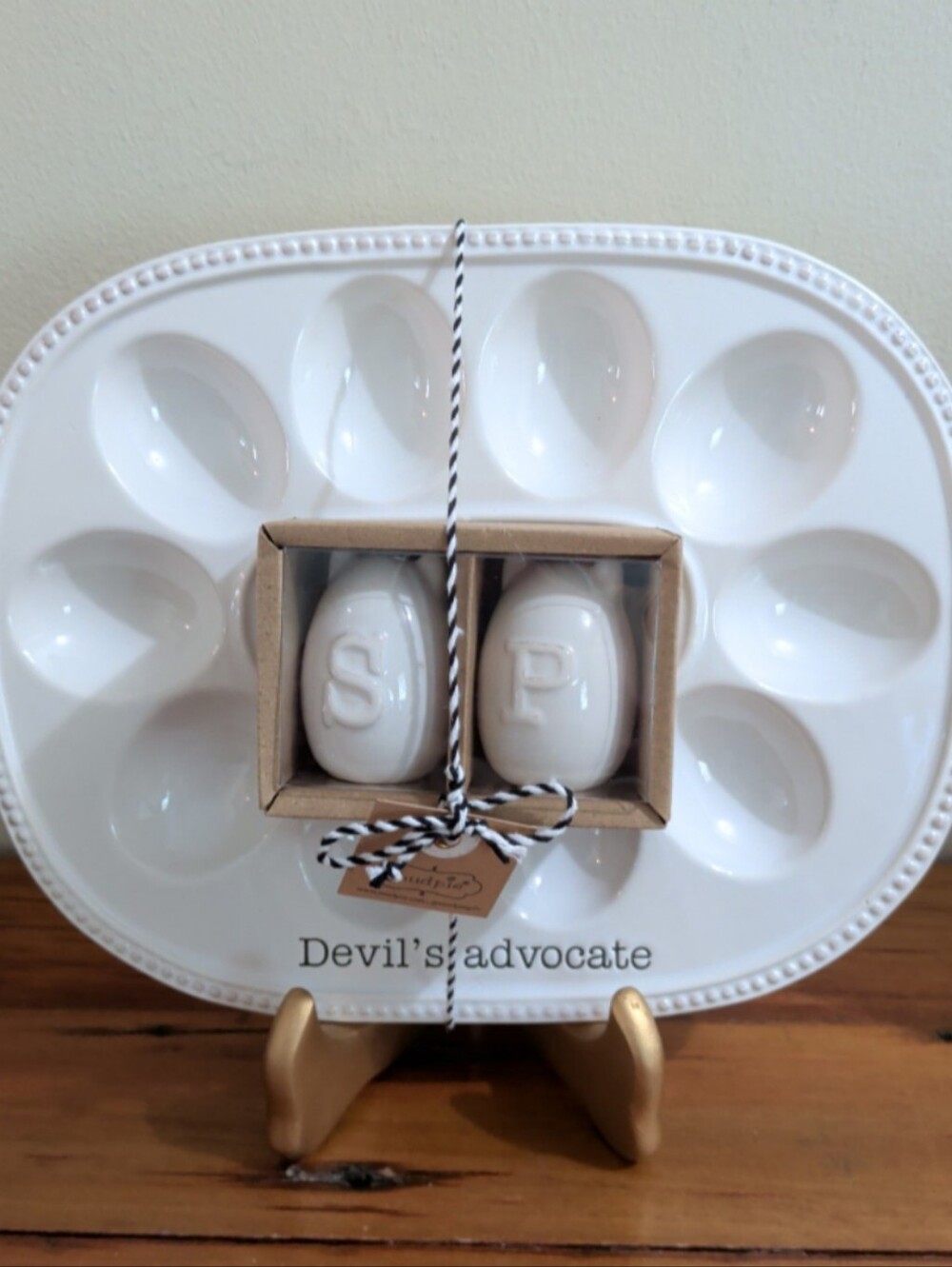 Mud Pie Deviled Egg Tray and Shaker "Devil's advocate"